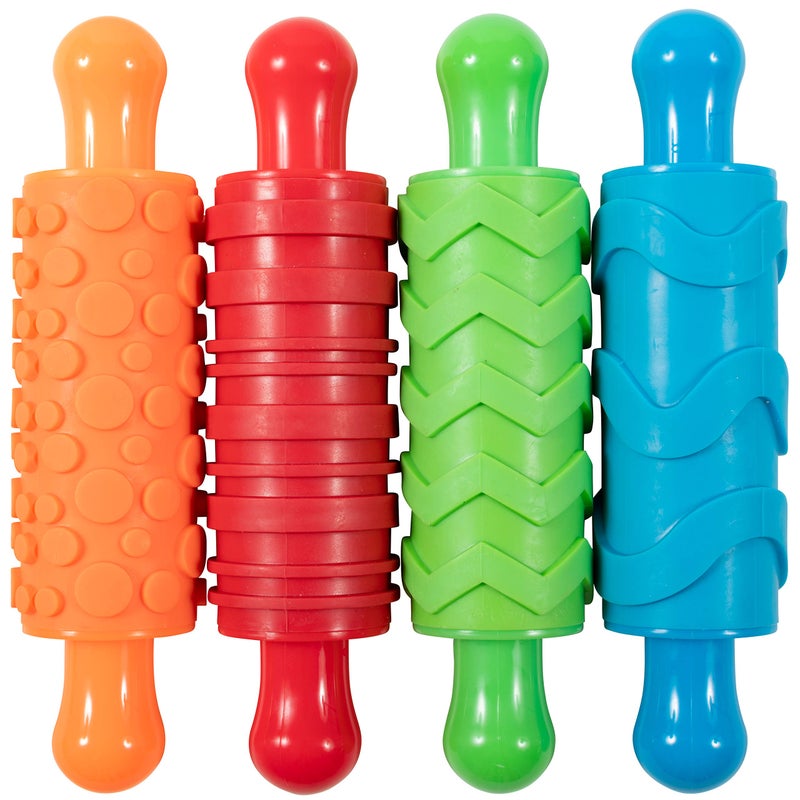 READY 2 LEARN Paint and Dough Texture Rollers | Set of 4 | Patterned Rolling Pins for Kids | Play Dough Accessories and Art Tools - Image 1